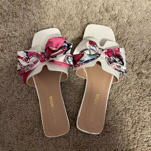 Fashion Nova Pink and White Floral Sandals